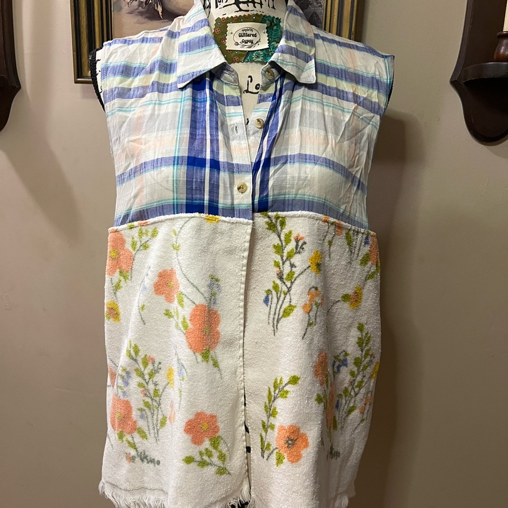 Plaid and Floral Sleeveless Vest